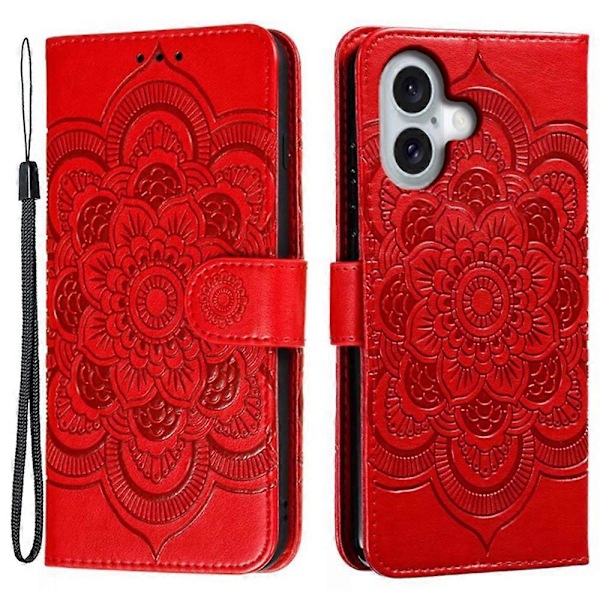 iPhone 16-fodral i PU-läder med Mandala-tryck - Plånboksdesign