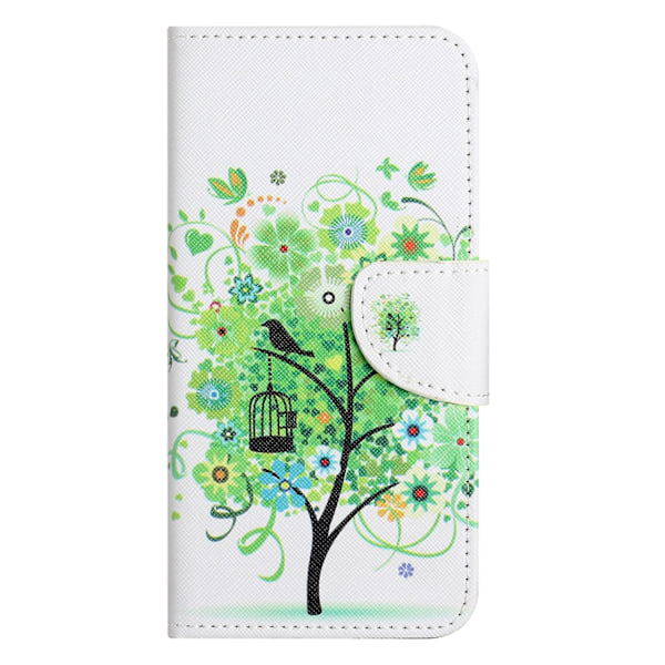 Plånboksfodral i läder för Nokia C32/C22, Korstexturerat mönstertryck på telefonfodral Green Tree