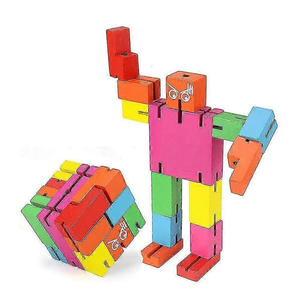 Rubik Terning Robot, Multifunktionel Farve Træ Rubik Terning Robot Børns Pædagogisk Legetøj[D]