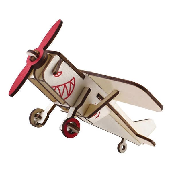 Träpussel Flygplan Hantverksleksak för Barn Lek 1 Set DIY Montering[D] Beige 16.2C14.14CM