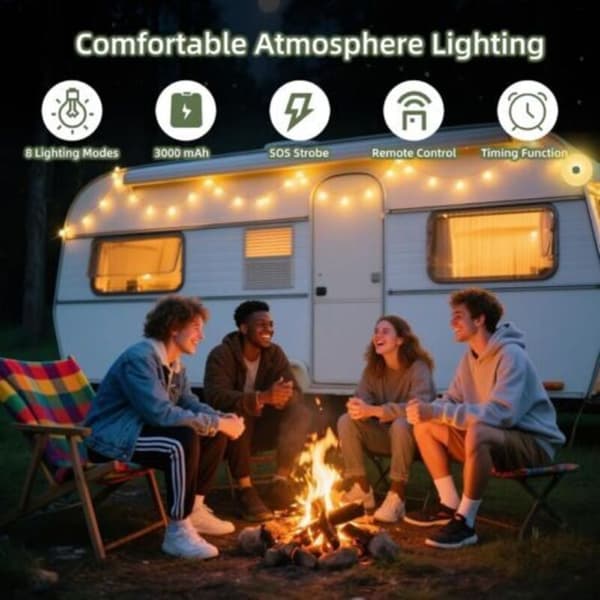 10M uttrekkbare lyslenker, solcelle- og USB-oppladbare LED-campinglyslenker med 8 lysmoduser, fjernkontroll, vanntett utendørs (D)