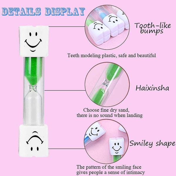 3 st borsttimer, 3 minuters tandtimglas för barn, tandborstningssandtimer Di Man Jia [kk]