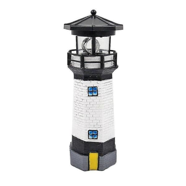LED Solar Fyr Sensor Beacon Roterende Lampe Statue til Udendørs Have [D] Black