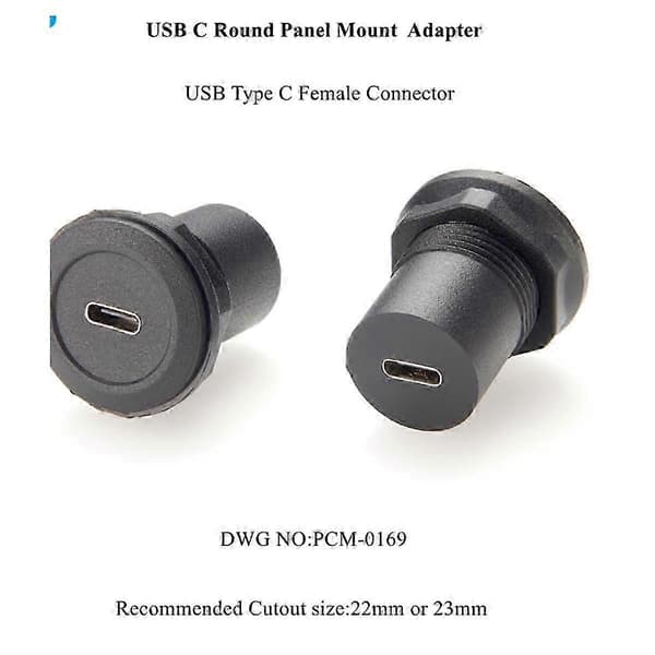 22 mm USB-stik USB C-stik til USB C-stik Rund panelmonteringsadapter[D]