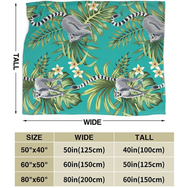 Lemur Plumeria Blom Palm Blad Blommig Lätt Flanellfilt Filtfilt Mjuk Tvättbar för Soffa Säng  [kk] 50x40in 125x100cm