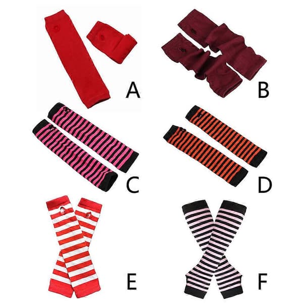 Albuelengde Strikkede Armermer Striper Fingerløse Ermer Elastiske Cos Hansker (D) Red