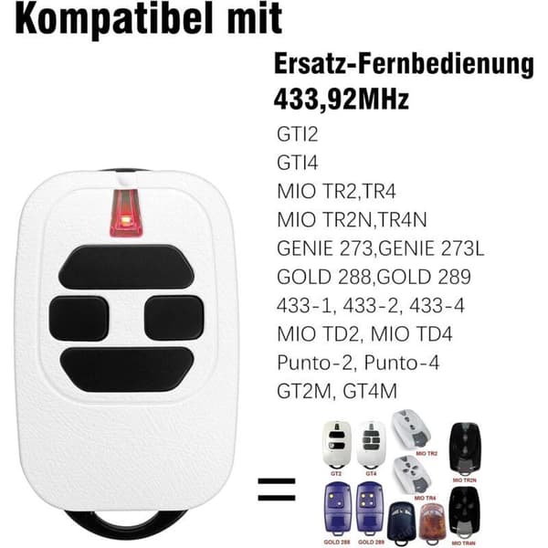 Sett med 3 fjernkontroller 433,92MHz for GTI2/4, GT2/4, MIO TR2/4 HCS-koder, med batteri og nøkkelring 0.05