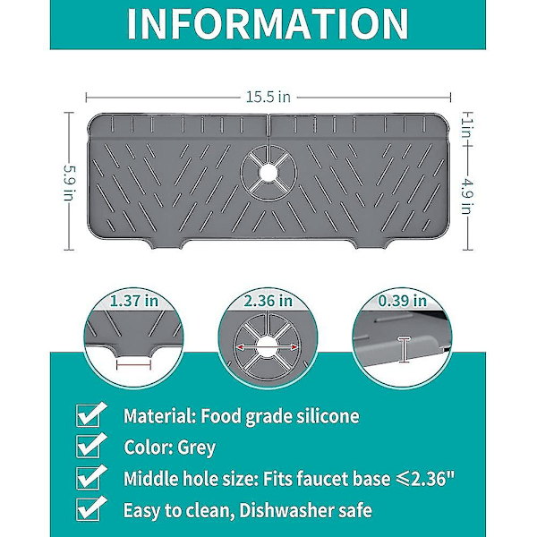 2 stk Silikonkranmatte for kjøkkenvask, vannsprutbeskyttelse Kranvannfangermatter, kranabsorber