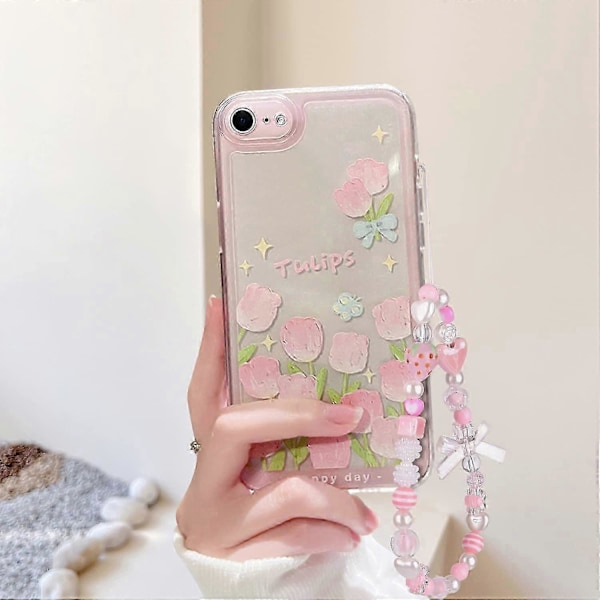 Kompatibelt med iPhone 7 Skal, iPhone 8 Skal, iPhone SE 2020/SE 2022 Skal Blomma och Tulpan Design Söt Rosett Jordgubbs Pärlkedja Slim Sof[D] iPhone 7 8 SE 2020 SE