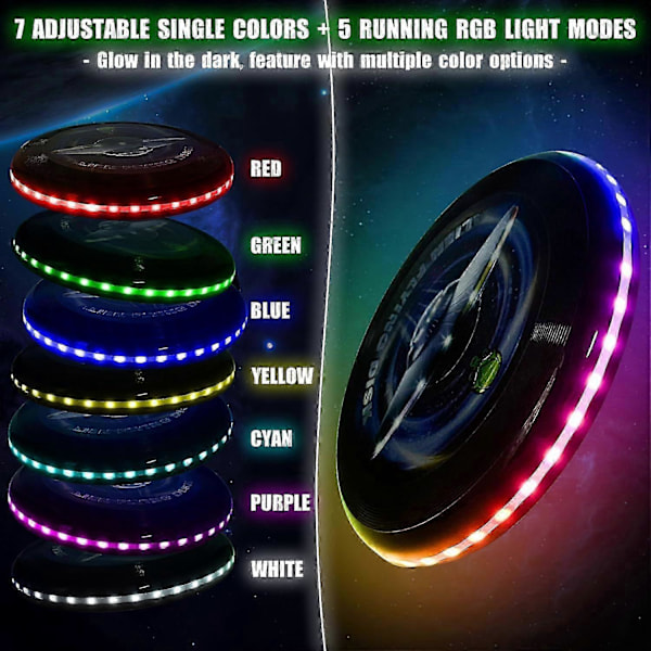 Glow in The Dark LED Flygande Disk - 38 RGB LED-lampor, 12 Ljuslägen, Laddningsbar, IP65 Vattentät Utomhusspel Coola Leksaker för Vuxna Barn