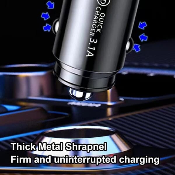 USB billaderadapter, dobbel 3.1A-port, hurtiglading, USB-A- og USB-C-porter, kompakt design, mini billader, bærbar billader（D）