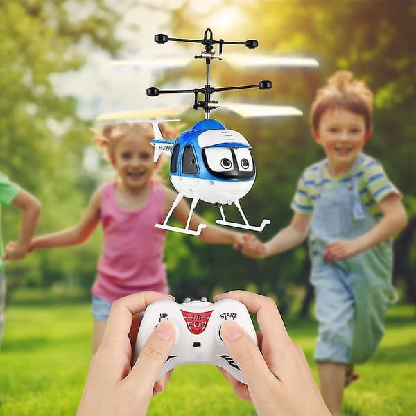 Blå Rc Flygplan Helikopter Tecknad Fjärrkontroll Infraröd Sensor Flygplan Drönare (D)