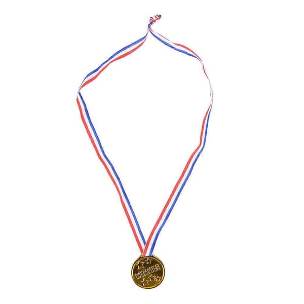 Gullfargede plastmedaljer for barn, vinnermedaljer til idrettsdag, premieposer, 12 stk. [D]