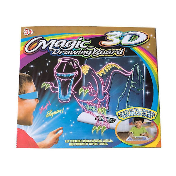 3D Magic Tegnebrett LED Lys Lysende Pute Kunst Doodle Maling Utdanningsleker for Barn Gutter Jenter Gaver Dinosaur Edition