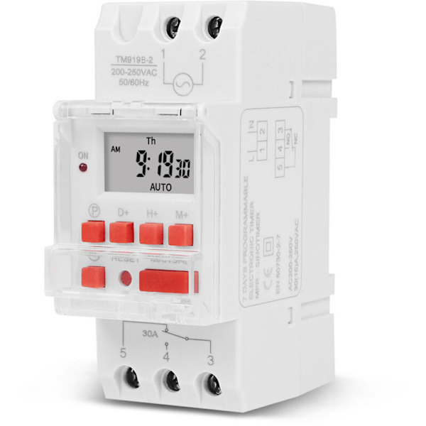 Elektrisk varmvattenberedare timer, 30A digital timer, LCD-skärm, 1-sekunds timer, 200-250VAC, 24VDC digital timerrelä 0.05