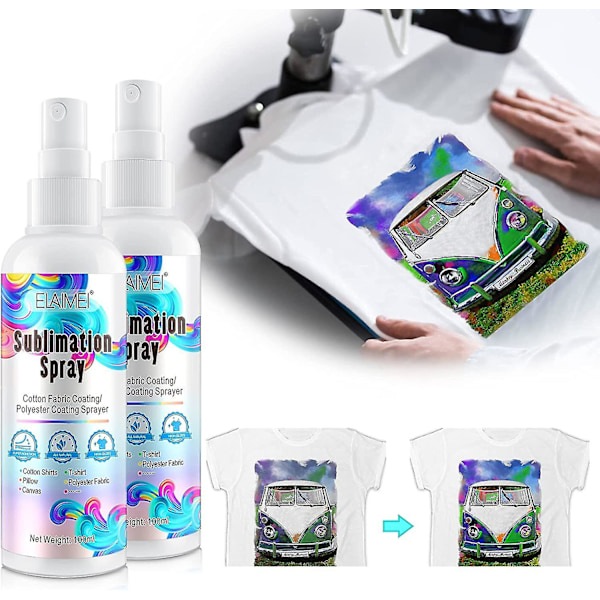 Sublimaatiosuihke puuvillapaidoille, sublimaatiopinnoitesuihke kaikille kankaille, mukeille, pahville, kankaalle, nopeasti kuivuva ja erittäin tarttuva [D] 2 Pcs 100ml