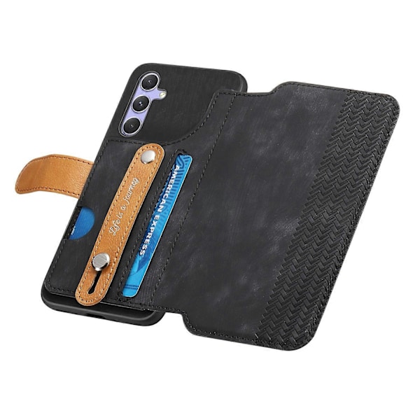 Plånboksfodral i Retro Läder för Samsung Galaxy A36 5G med Armband och Ställ [D] Multicolor Black