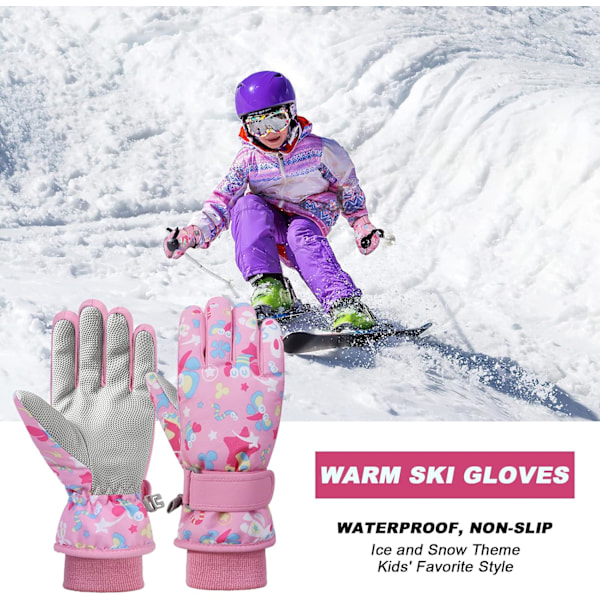 Barnens Skidhandskar Rosa Vinter Vindtäta Varma Handskar Halksäkra Sport Handskar Lämpliga för Utomhus Varma Handskar Storlek M