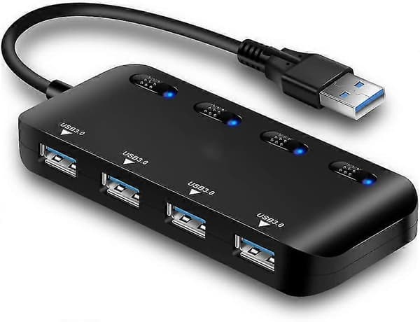 4 Port USB 3.0 Hub med Individuelle Strømafbrydere og LED'er[D]