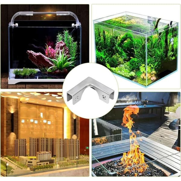 Glasklemme, 4 stk. L-formede glasforbindere i rustfrit stål, retvinklede monteringsbeslag til akvariemontering Gris Acier inoxydable (inox)