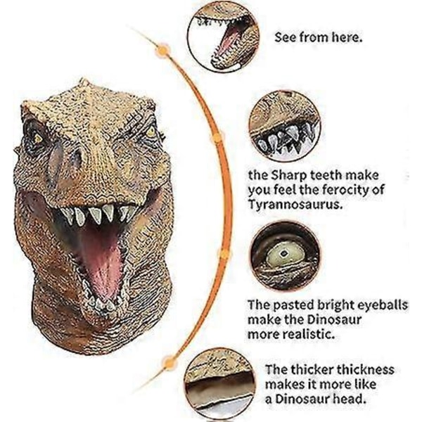 Dinosaurusmaski T-rex Pää Lateksia Realistinen Eläin Koko Pään Maski Halloween Asu Juhliin Karnevaali Cosplayhin Black