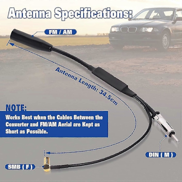 DAB Antennesplitter Bilsplitter SMB Adapter DIN Plugg Bilantenne Autoradio DAB Antenne For Bilradio Peer