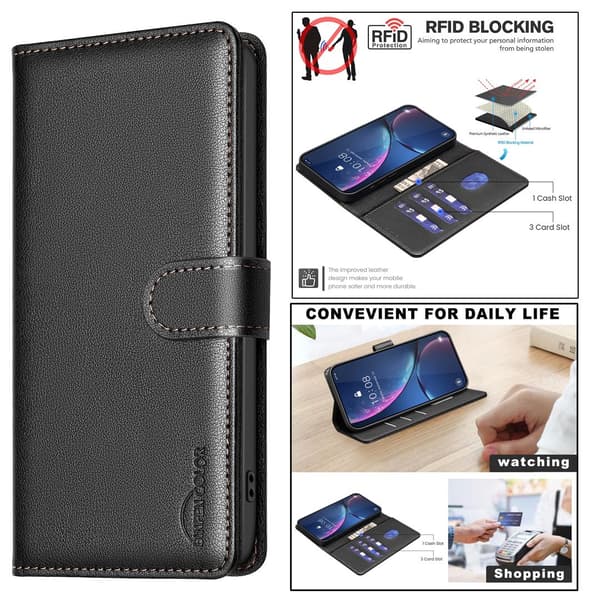 Samsung Galaxy S25 FE -kotelo RFID-nahka musta