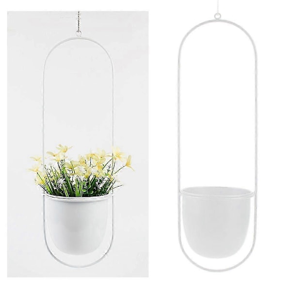 Nordisk Vägg Modern Stil Metall Växt Hängare Minimalistisk Plantering Mid Century Blomkruka för inomhus och utomhus (Rund Form)[D] White