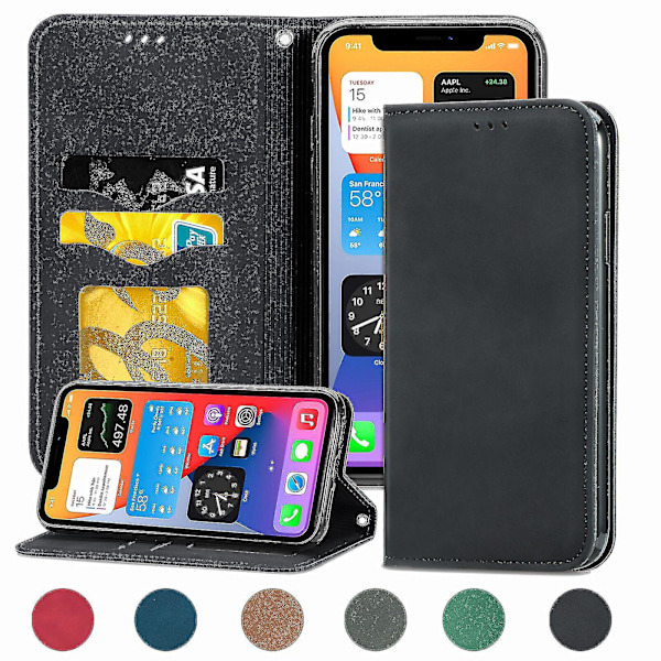 Fodral för iPhone 11 Pro med Magnetisk Stängning Läder Plånboksfodral Housse Etui Stötskydd - Svart