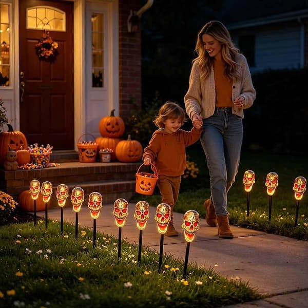 Solar Halloween Sti Lys Automatisk Landskabslys Til Have Udendørs Indretning (D) red eyed skull