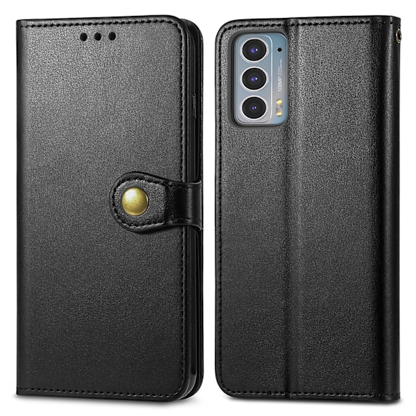 Yksivärinen nahkainen soljellinen puhelinkotelo Motorola Edge 20[D]:lle Black