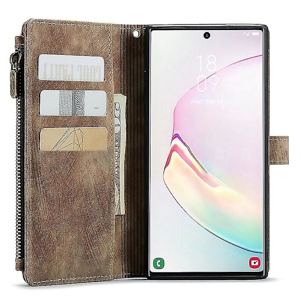 Caseme Samsung Note10 Plus 4G/5G C30 -sarjan uusi vetoketjullinen nahkainen lompakko-kotelo, punainen
