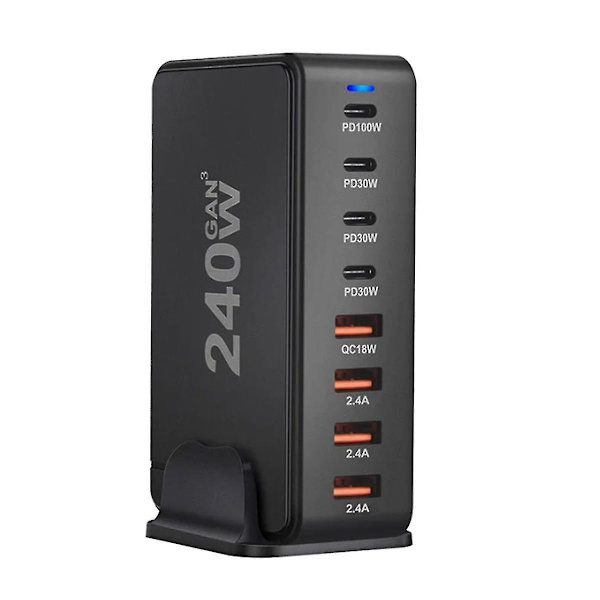 240w Usb-c 8-port Pd Pd3.0 Qc3.0 Snabbladdning för Pro/air 15 14 13 Pro Max Svart (eu)-Yvan Black