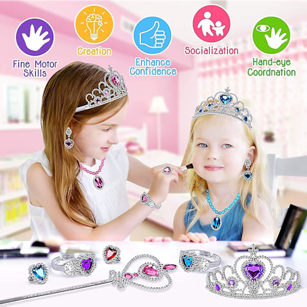 Prinsesse Klesopp Dress Up Tilbehør 9 stk Prinsesse Smykker Leke Jenteleker