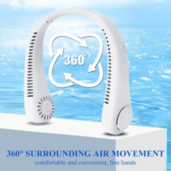 Genopladelig bærbar halsventilator, 360° luftstrøm, 3 hastigheder, til soveværelse, udendørs, kontor (hvid)（D）