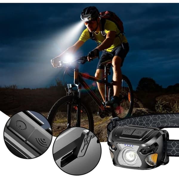 Oppladbar LED-hodelykt, ultralys sensor med 3 lysmoduser, rød LED-hode med hvit lommelykt (D)