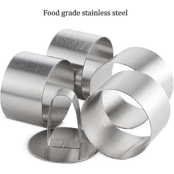 8 stk. kage ringe i rustfrit stål, cirkel kage mousse form til dessertfremstilling, mousse ringe med trykker sæt med 8 (rund), sølv[D]
