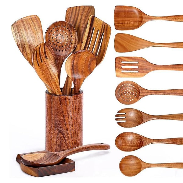 9 st träskedar för matlagning, träredskap för matlagning [kk] Wood color