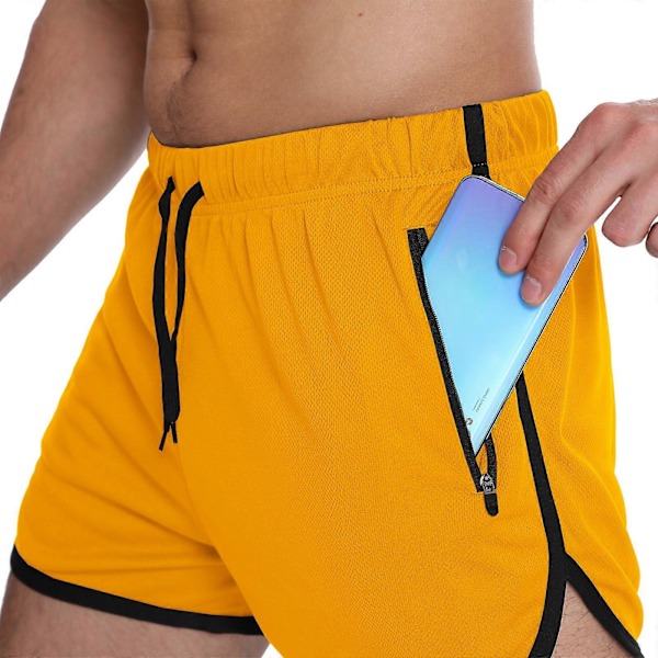 Sports Shorts Løbe Træningsshorts Åndbare Træningsshorts Gymnastikshorts med Lommer til Mænd -[D] Yellow 3XL