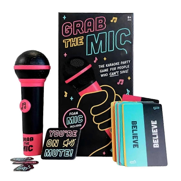 Grab The Mic Karaokespel med Textkort, 2-10 Spelare, Hilariskt Brädspel för Barn & Vuxna, Perfekt för Fester & Födelsedagar - HZ Default