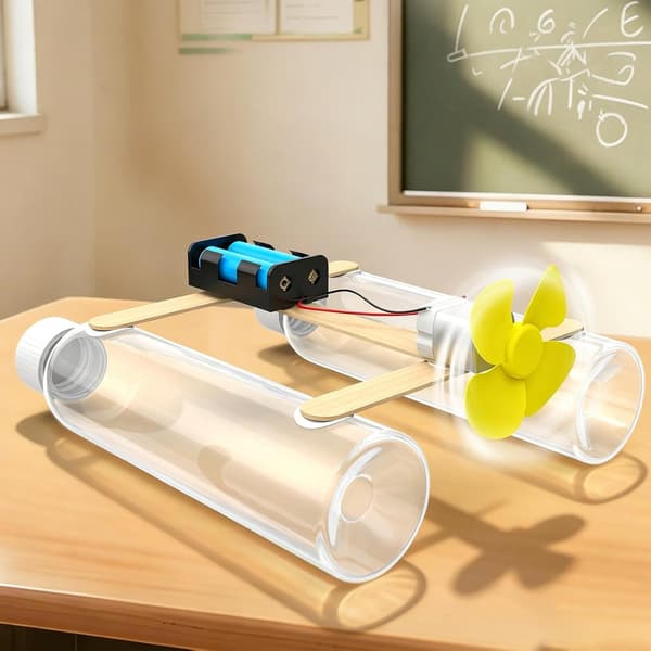 Vinddriven båtmodell - Pedagogisk katamaran | Vetenskapligt experimentkit i trä för elektrisk vinddriven båt (D)