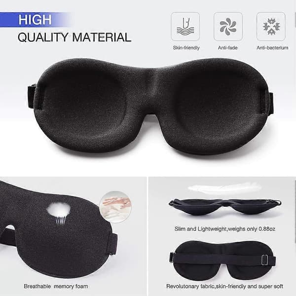 Sovmask 3-pack, Uppgraderad 3D-konturformad 100% mörkläggande ögonmask[D]