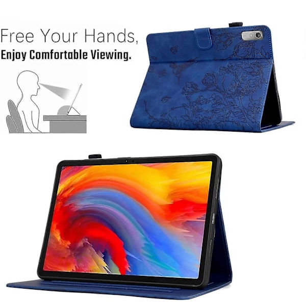 Embosset lærveske for Lenovo Tab M9 Dark Blue