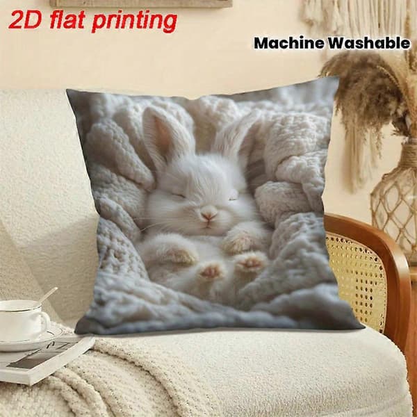 Ny supermjuk 2D-mönstrad simulerad broderad kuddfodral kaninkuddfodral heminredning (D)