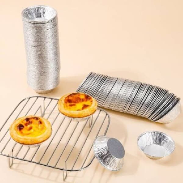 Set med 200 Pasteis de Nata-formar, engångsformar i aluminium som mäter 6,7 x 3,9 x 2 cm, mini runda aluminiumformar, f（D）