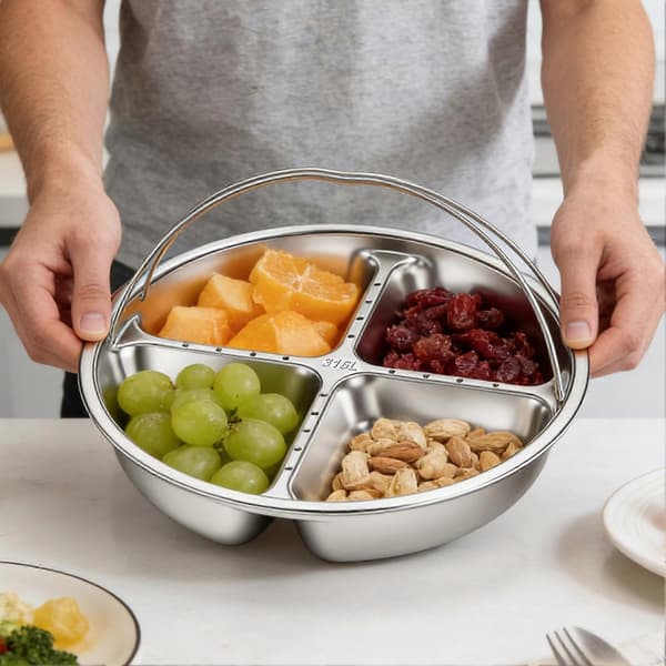 Serveringsbakke til fest Rustfrit stål Mad dampende serveringsfad Sektionsopdelt madtallerken (D) B