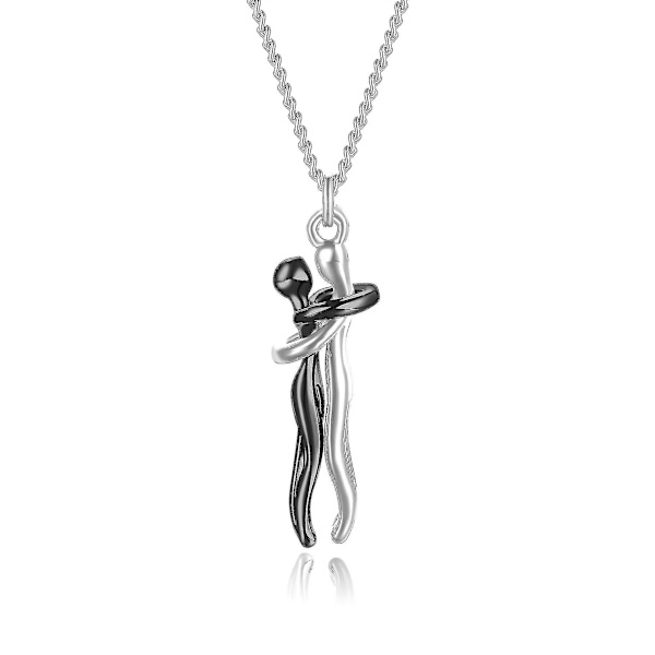 Krama halsband i S925 sterlingsilver, kramande halsband, älskad smycke för honom och henne, Alla hjärtans dag-present Black and Silver