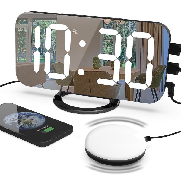 Hög väckarklocka med sängshaker för tunga sovande, dubbel vibrerande väckarklocka med USB laddare för hörselskadade döva [kk]