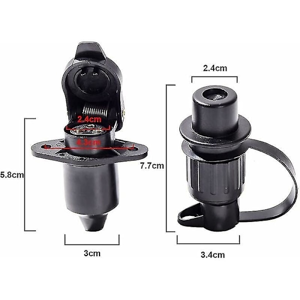 Stikkontakt og 3-polet stik, til 12V Trailer Vandafvisende 3-polet stik Han Hun Stik, 3-polet stikkontakt
