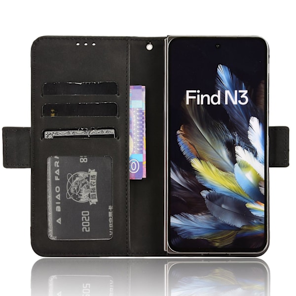 Skyddande fodral i PU-läder med kortfack och stativ för Oppo Find N3 5G/OnePlus Open